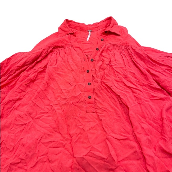 Free People Lovely Day Button Down Flowy Tunic | Red/Pink | Size Small - Picture 6 of 10